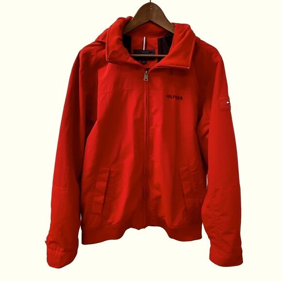 Tommy Hilfiger Jacket Red Hidden Hood Men’s Size Large